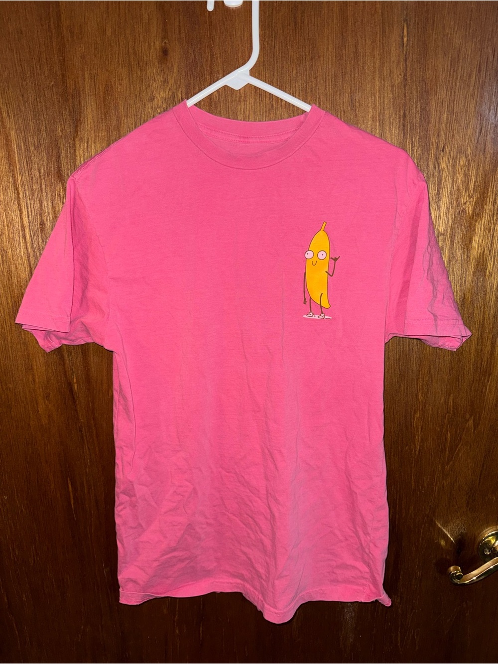 Pink Short-Sleeve Tee with Playful Banana Graphic